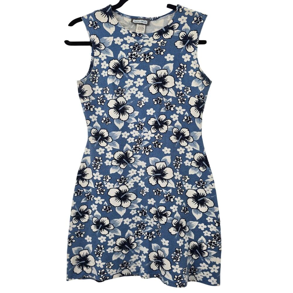 Aqua Blues Floral Dress Medium Blue Sleeveless Midi